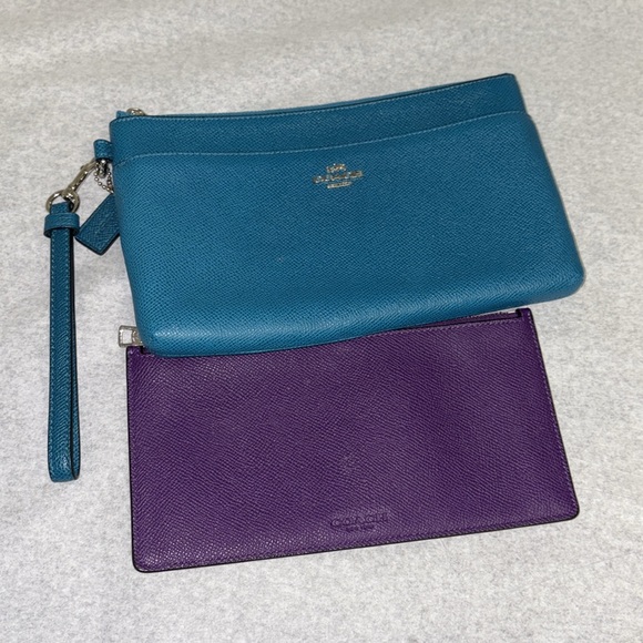 Coach Blue and Purple Saffiano Leather Clutch